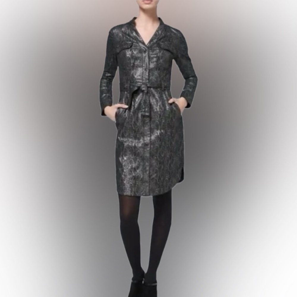 NWT WHITE HOUSE BLACK MARKET SNAKE PRINT METALLIC SHIRT DRESS  SIZE 6  NWT